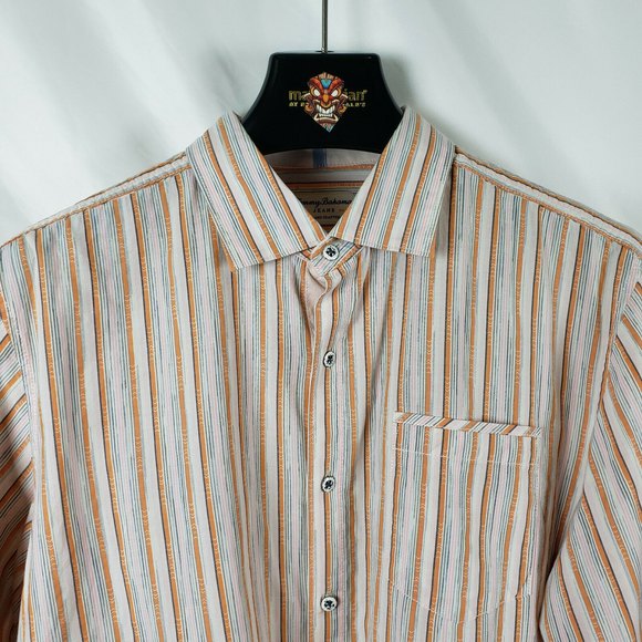 Tommy Bahama Mens Orange Pink Gray Stripe Long Sleeve Button Up Shirt Sz LG EUC - Picture 2 of 12